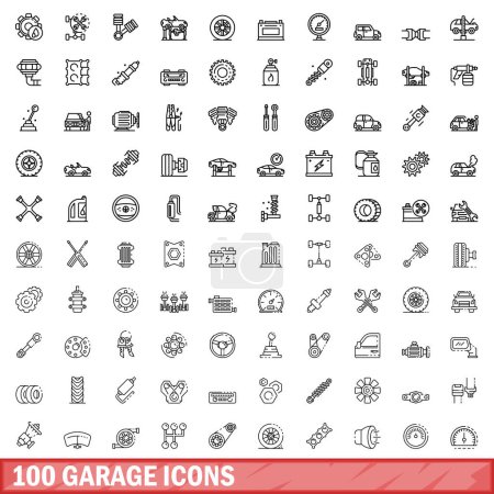 Illustration for 100 garage icons set. Outline illustration of 100 garage icons vector set isolated on white background - Royalty Free Image