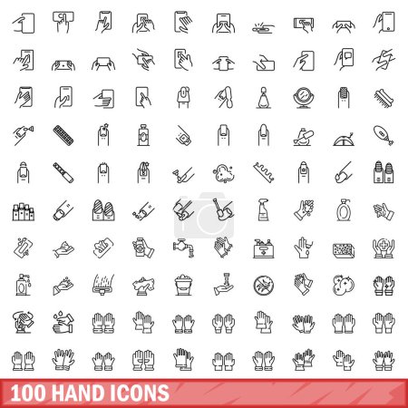 Ilustración de 100 iconos de mano. Esquema ilustración de 100 iconos de mano vector conjunto aislado sobre fondo blanco - Imagen libre de derechos
