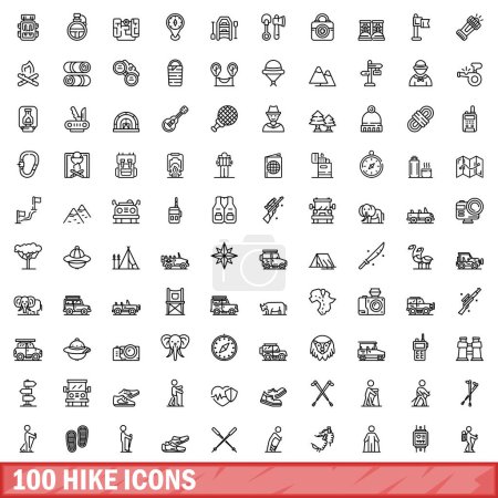 Illustration for 100 hike icons set. Outline illustration of 100 hike icons vector set isolated on white background - Royalty Free Image