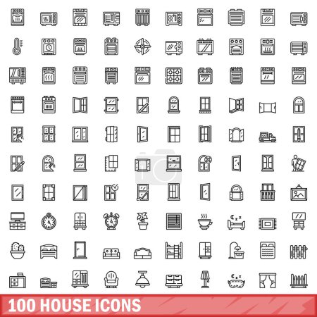 Ilustración de Conjunto de 100 iconos de casa. Esquema ilustración de 100 iconos de la casa conjunto vectorial aislado sobre fondo blanco - Imagen libre de derechos