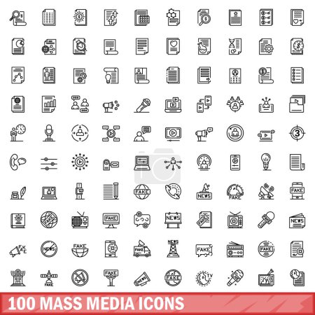 Illustration for 100 mass media icons set. Outline illustration of 100 mass media icons vector set isolated on white background - Royalty Free Image