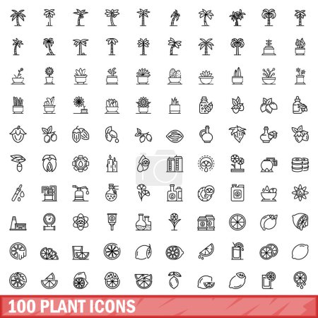 Ilustración de 100 iconos de la planta conjunto. Esquema ilustración de 100 iconos de plantas vector conjunto aislado sobre fondo blanco - Imagen libre de derechos