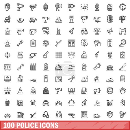 Illustration for 100 police icons set. Outline illustration of 100 police icons vector set isolated on white background - Royalty Free Image