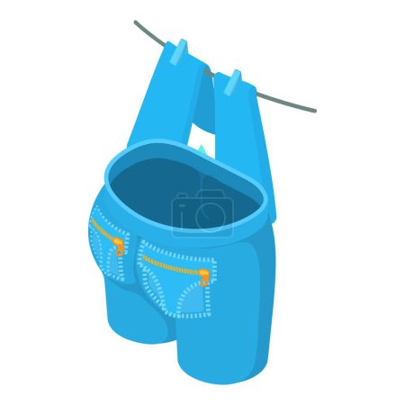 Ilustración de Secado icono de la ropa vector isométrico. Jeans azules limpios secándose en la línea de ropa. Lavandería, secado, hogar - Imagen libre de derechos