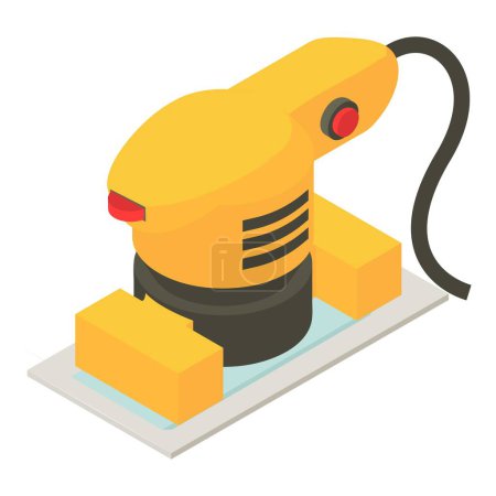 Illustration for Electric tool icon isometric vector. Yellow sheet sander on work surface icon. Carpenter electric tool, sanding, construction and repair work - Royalty Free Image