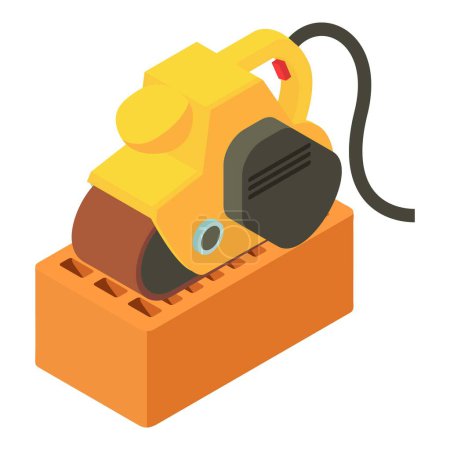 Illustration for Power tool icon isometric vector. Handheld electric power tool on red brick icon. Construction and repair work - Royalty Free Image