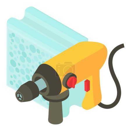 Illustration for Electro equipment icon isometric vector. Electric drill, glass construction block. Drill tool, construction and repair work - Royalty Free Image