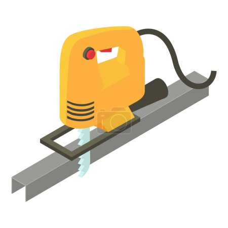 Illustration for Workshop equipment icon isometric vector. Electric jigsaw and metal profile icon. Electric tool, construction and repair work - Royalty Free Image