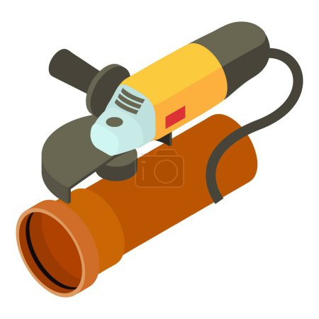 Illustration for Electric equipment icon isometric vector. Electric sander and part of pipe icon. Angle grinder, construction and repair work - Royalty Free Image