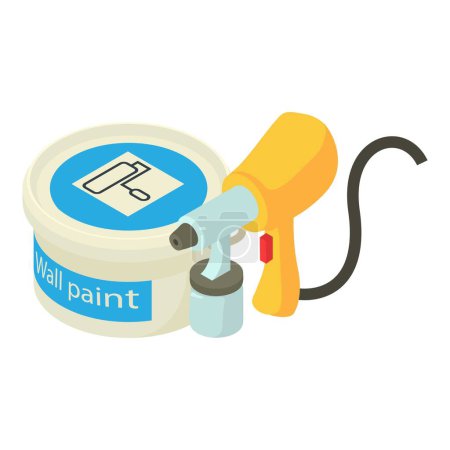 Illustration for Painting equipment icon isometric vector. Spray gun and wall paint bucket icon. Industrial painting, construction and repair work - Royalty Free Image