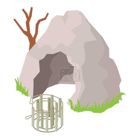 Illustration for Speleological equipment icon isometric vector. Cave entrance and caving ladder. Caving equipment, spelunking - Royalty Free Image