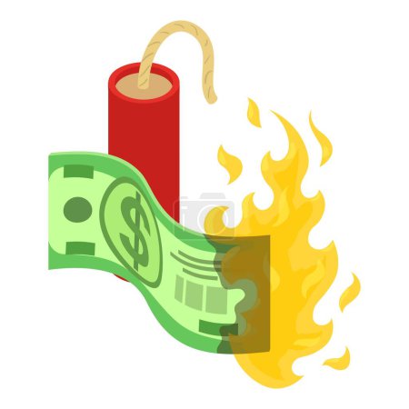 Illustration for Bankruptcy concept icon isometric vector. Burning dollar banknote and dynamite. Financial loss, inflation, loss, default - Royalty Free Image