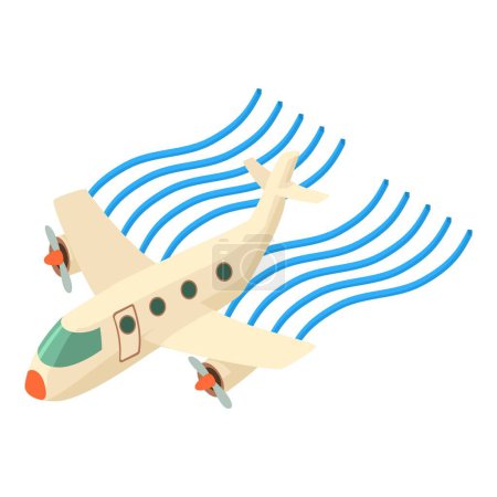 Téléchargez les illustrations : Icône de voyage aérien vecteur isométrique. Avion moderne à hélice dans le flux d'air. Vol, tourisme, voyage - en licence libre de droit