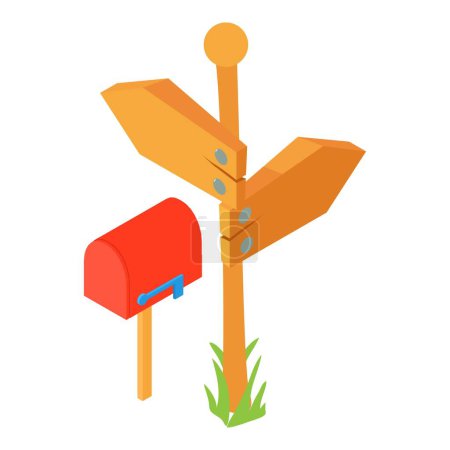 Illustration for Correspondence concept icon isometric vector. Retro mailbox and wooden road sign. Forwarding paper correspondence - Royalty Free Image