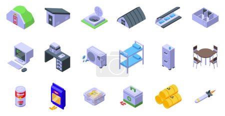 Illustration for Bomb shelter icons set isometric vector. Bomb bunker. Safe attack - Royalty Free Image