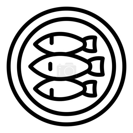 Téléchargez les illustrations : Plaque sardine icône contour vecteur. Hareng marin. Boîte marine - en licence libre de droit