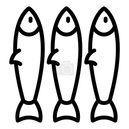 Téléchargez les illustrations : Vecteur de contour d'icône de sardine fraîche. De la nourriture. Océan peut - en licence libre de droit