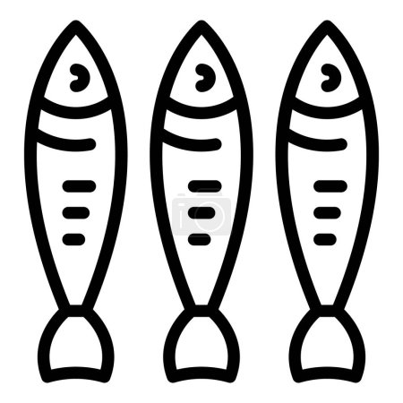 Téléchargez les illustrations : Icône de hareng océanique vecteur contour. Nourriture de poisson. Boîte à boîtes - en licence libre de droit