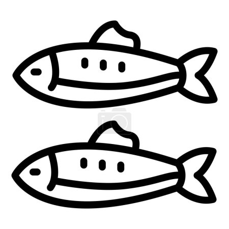 Téléchargez les illustrations : Sardine icône contour vecteur. Hareng de poisson. Huile alimentaire - en licence libre de droit