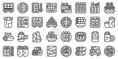 Illustration for Spring roll icons set outline vector. Asia food. Chinese thai - Royalty Free Image