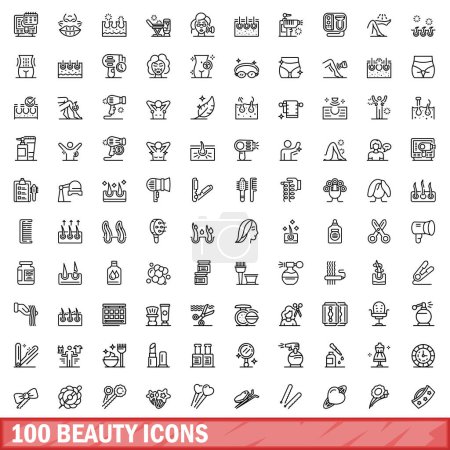 Ensemble de 100 icônes beauté. Illustration schématique de 100 icônes de beauté ensemble vectoriel isolé sur fond blanc