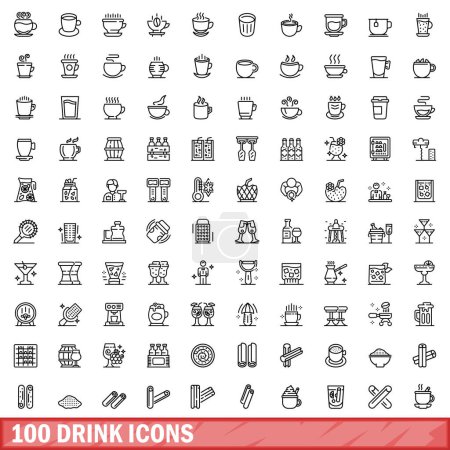 100 Drink-Ikonen gesetzt. Umriss Illustration von 100 Drink-Symbole Vektor gesetzt isoliert auf weißem Hintergrund