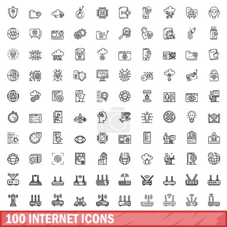 Ilustración de 100 iconos de Internet establecidos. Esquema ilustración de 100 iconos de Internet vector conjunto aislado sobre fondo blanco - Imagen libre de derechos