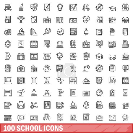 Ilustración de 100 iconos escolares. Esquema ilustración de 100 iconos escolares vector conjunto aislado sobre fondo blanco - Imagen libre de derechos