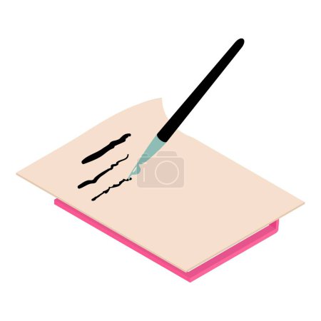 Illustration for Handwritten letter icon isometric vector. Fountain pen write on paper sheet, book. Handwriting, retro style - Royalty Free Image