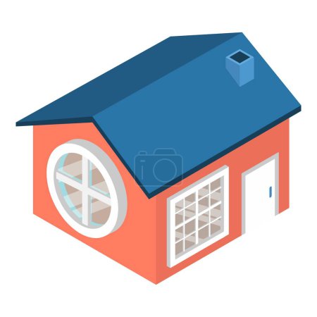 Téléchargez les illustrations : Icône de la maison résidentielle vecteur isométrique. Maison d'un étage avec icône de fenêtre ronde. Bâtiment, construction, architecture - en licence libre de droit