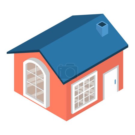 Téléchargez les illustrations : Belle maison icône vecteur isométrique. Nouvelle maison d'un étage avec icône de cheminée. Bâtiment résidentiel, construction, architecture - en licence libre de droit