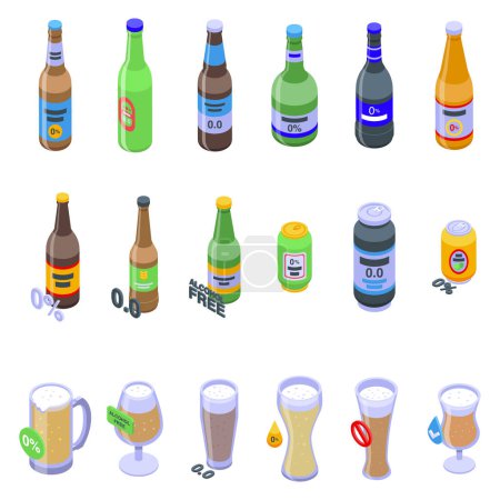 Nonalcoholic beer icons set isometric vector. Can bottle. Drink beverage