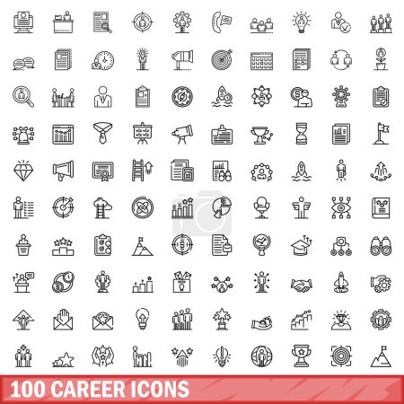 Illustration for 100 career icons set. Outline illustration of 100 career icons vector set isolated on white background - Royalty Free Image