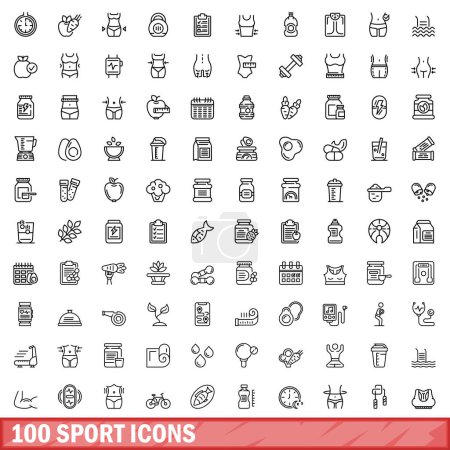 100 iconos deportivos. Esquema ilustración de 100 iconos deportivos vector conjunto aislado sobre fondo blanco