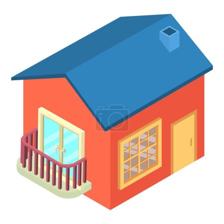 Téléchargez les illustrations : Icône de maison de jouet vecteur isométrique. Nouvelle maison d'enfant à un étage avec icône de cheminée. Jouet, cadeau, disposition de la maison - en licence libre de droit