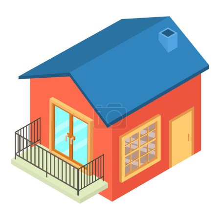 Téléchargez les illustrations : Icône de maison standard vecteur isométrique. Nouvelle maison d'un étage avec balcon métallique. Bâtiment résidentiel, construction, architecture - en licence libre de droit