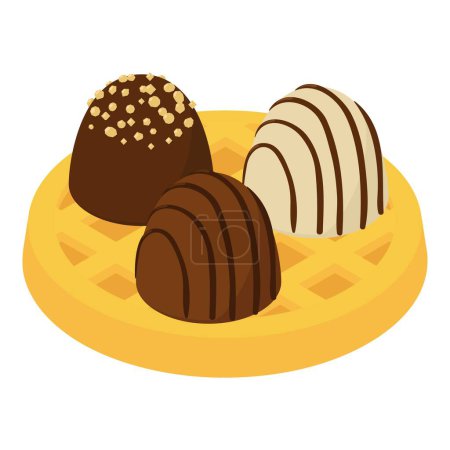 Icono de postre belga vector isométrico. Gofres belgas y chocolate icono del caramelo. Dulces tradicionales belgas
