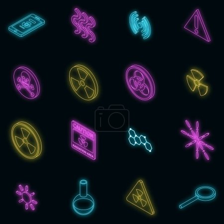 Illustration for Radiation icons set. Isometric set of radiation vector icons neon color on black - Royalty Free Image