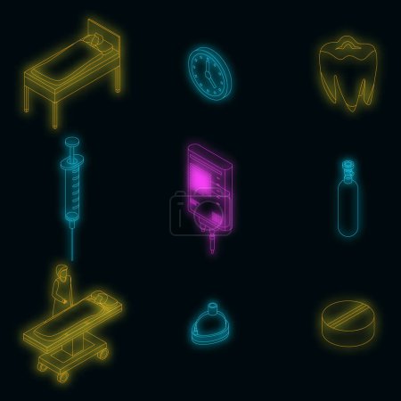 Illustration for Anesthesia icons set. Isometric set of anesthesia vector icons neon color on black - Royalty Free Image