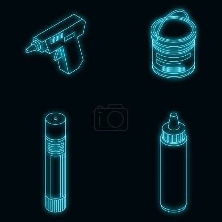 Illustration for Glue icons set. Isometric set of glue vector icons neon color on black - Royalty Free Image