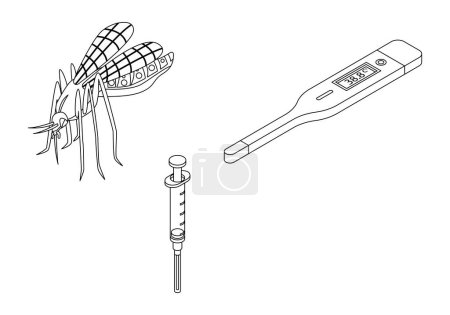 Illustration for Zika virus icons set. Isometric set of zika virus vector icons outline thin lne isolated on white - Royalty Free Image