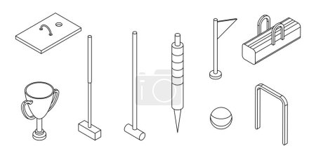 Illustration for Croquet icons set. Isometric set of croquet vector icons outline thin lne isolated on white - Royalty Free Image