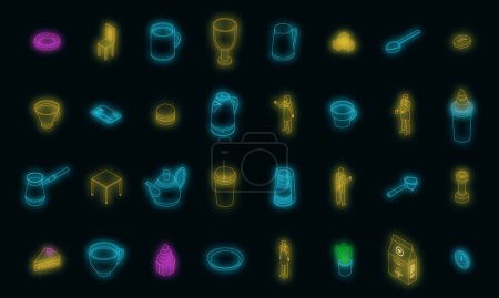 Illustration for Barista icons set. Isometric set of barista vector icons neon color on black - Royalty Free Image