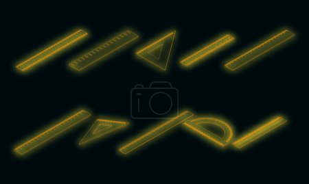Illustration for Ruler icons set. Isometric set of ruler vector icons neon color on black - Royalty Free Image