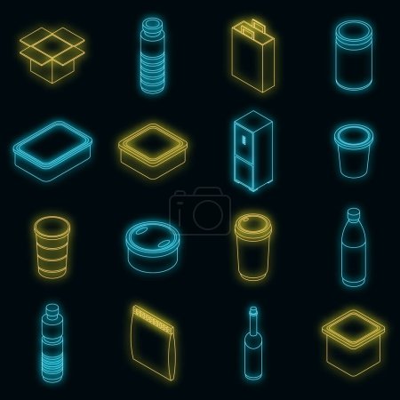 Illustration for Food storage icons set. Isometric set of food storage vector icons neon color on black - Royalty Free Image