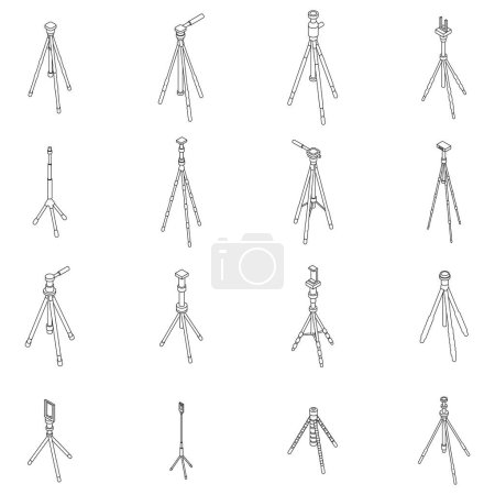 Illustration for Tripod icons set. Isometric set of tripod vector icons outline thin lne isolated on white - Royalty Free Image