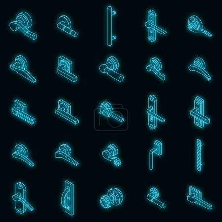 Illustration for Door handles icons set. Isometric set of door handles vector icons neon color on black - Royalty Free Image