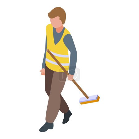Ilustración de Icono limpiador de calles vector isométrico. Servicio a domicilio. Personal de vacío - Imagen libre de derechos