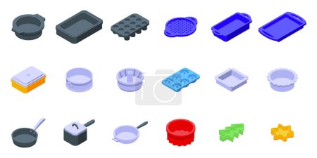 Illustration for Bakeware icons set isometric vector. Mould silicon. Mold baking - Royalty Free Image