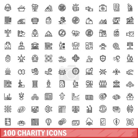 Illustration for 100 charity icons set. Outline illustration of 100 charity icons vector set isolated on white background - Royalty Free Image